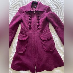 Nanette Lepore Women's Size 6 Purple Fuchsia Wool Blend Provacative Zip Coat